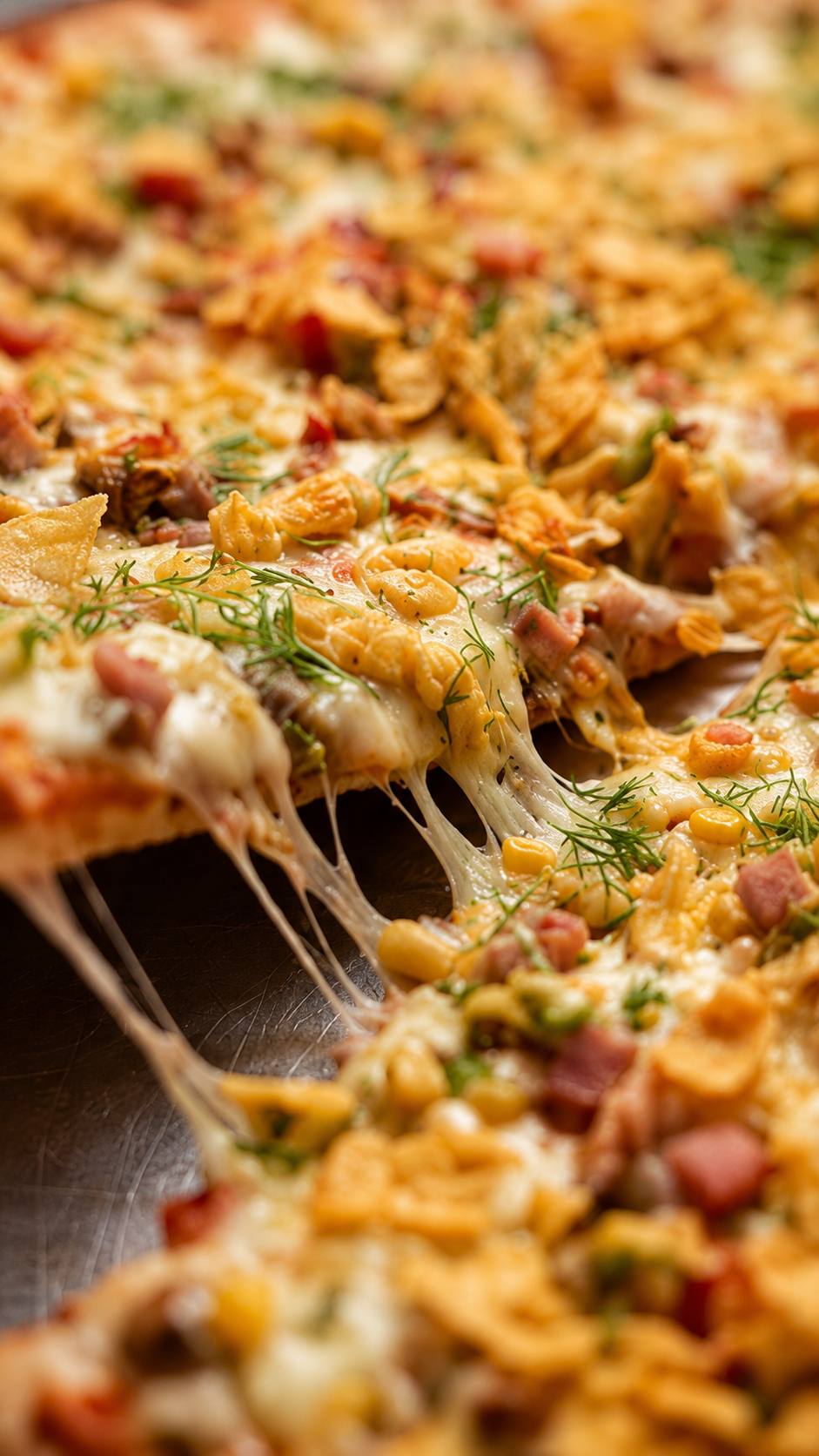 Detalle de pizza Súper Pizza con queso